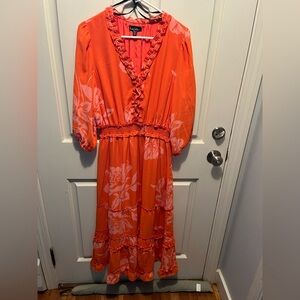 Nicole Miller Vibrant Orange Floral Long Sleeve Dress